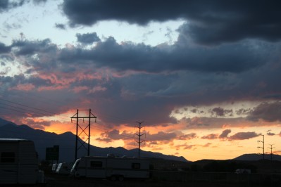 Sunset over Pikes Peak with Thunderstorms in the Distance.